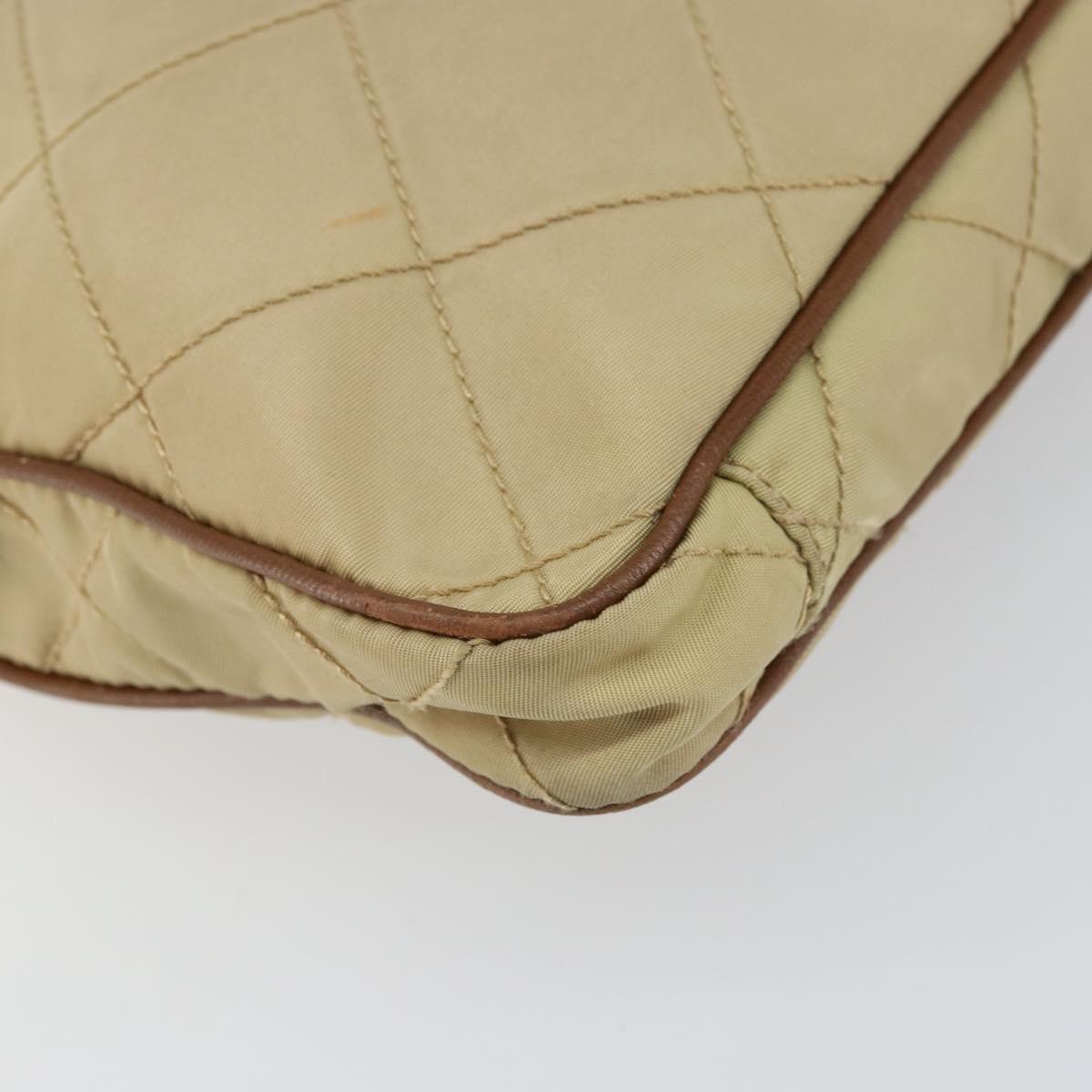 PRADA Quilted Shoulder Bag Nylon Beige Silver Auth 159966