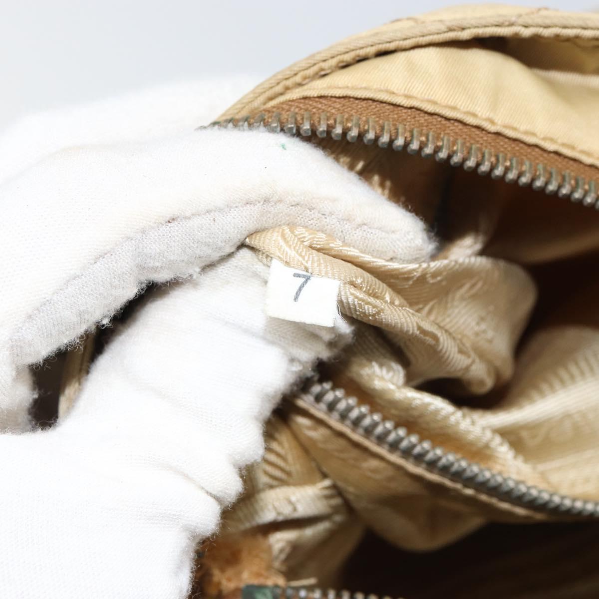 PRADA Quilted Shoulder Bag Nylon Beige Silver Auth 159966