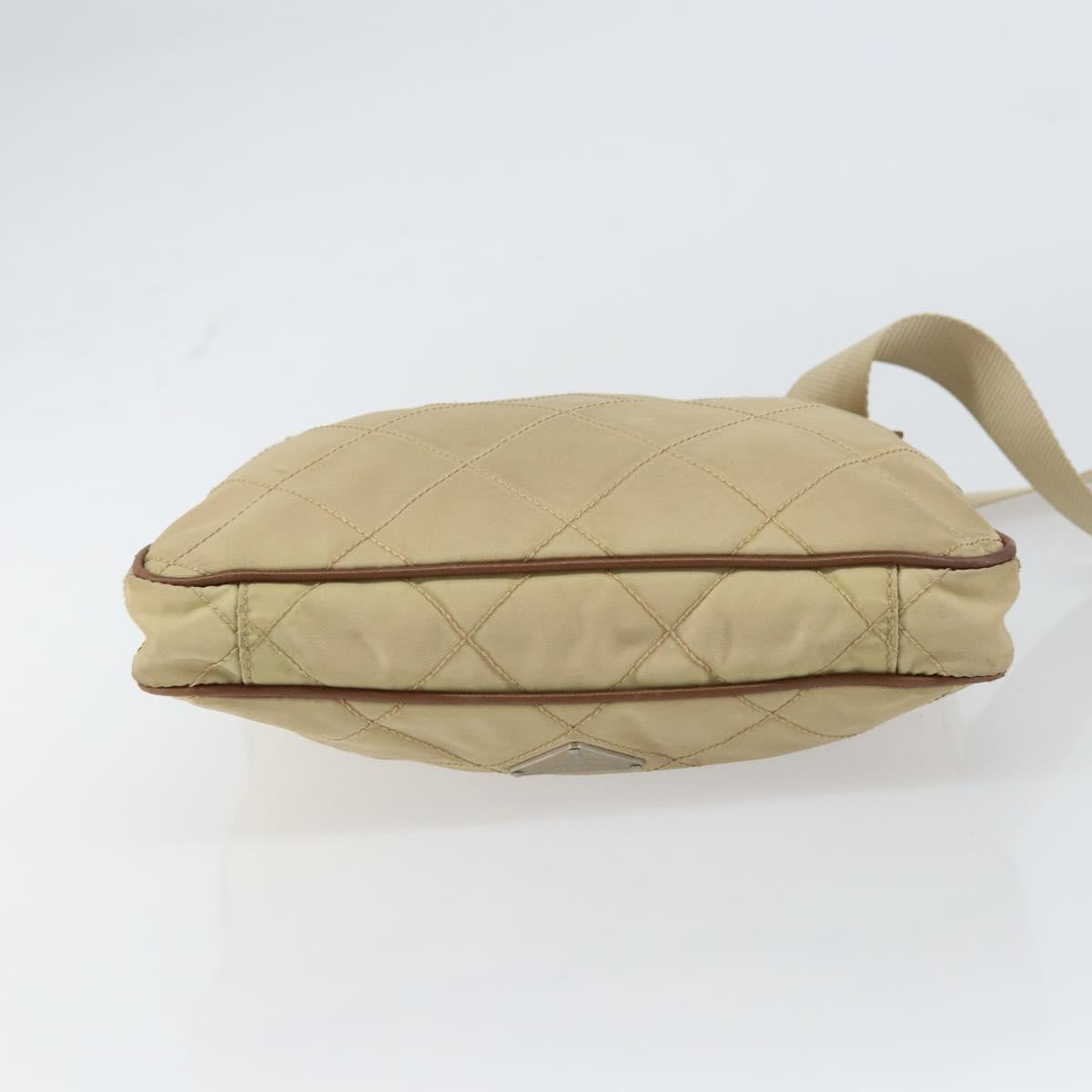 PRADA Quilted Shoulder Bag Nylon Beige Silver Auth 159966