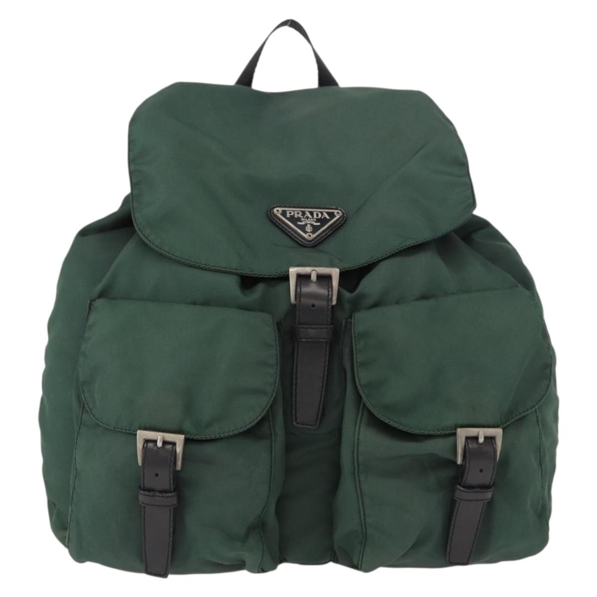 PRADA Backpack Nylon Green Silver Auth 159970
