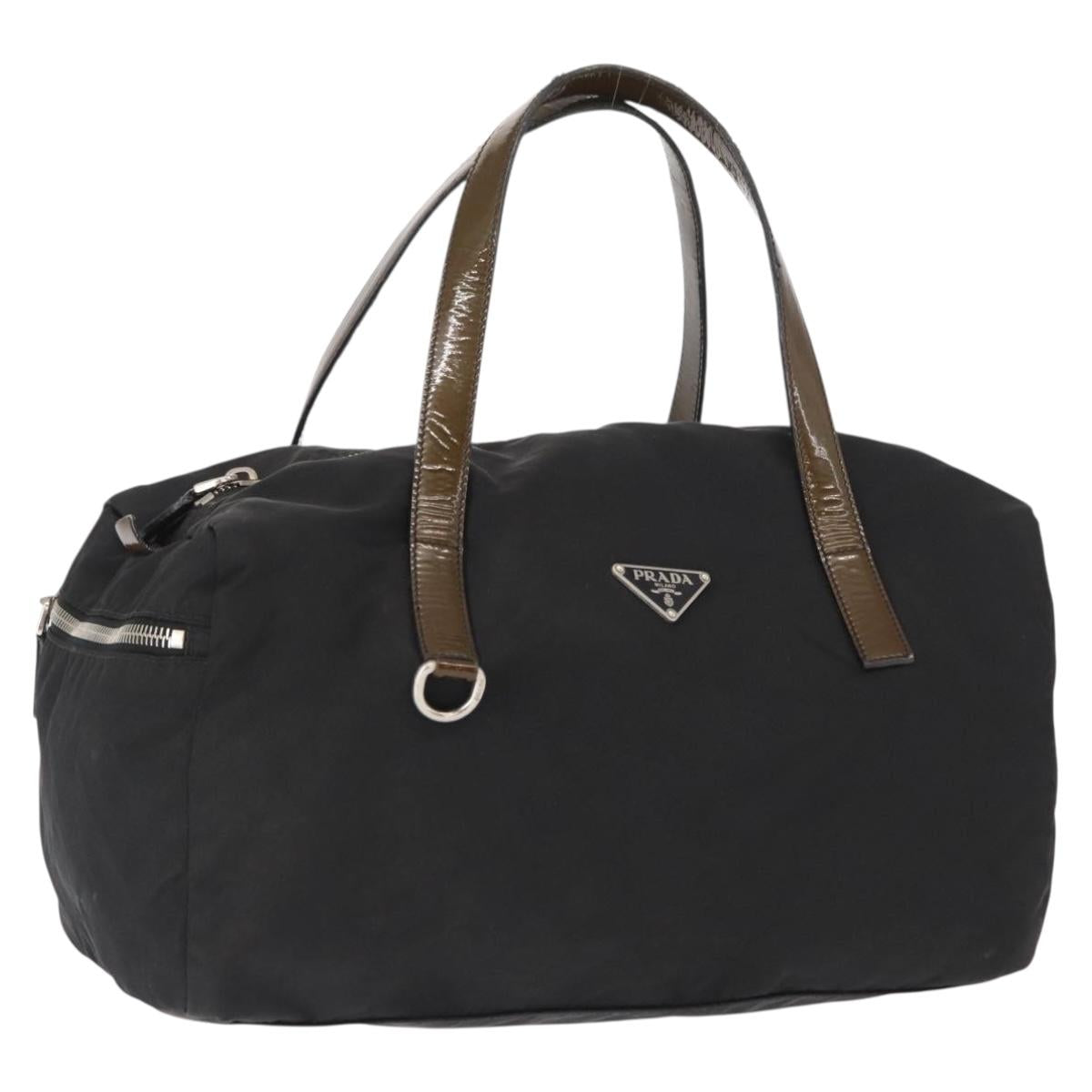 PRADA Hand Bag Nylon Silver Black Auth 159971