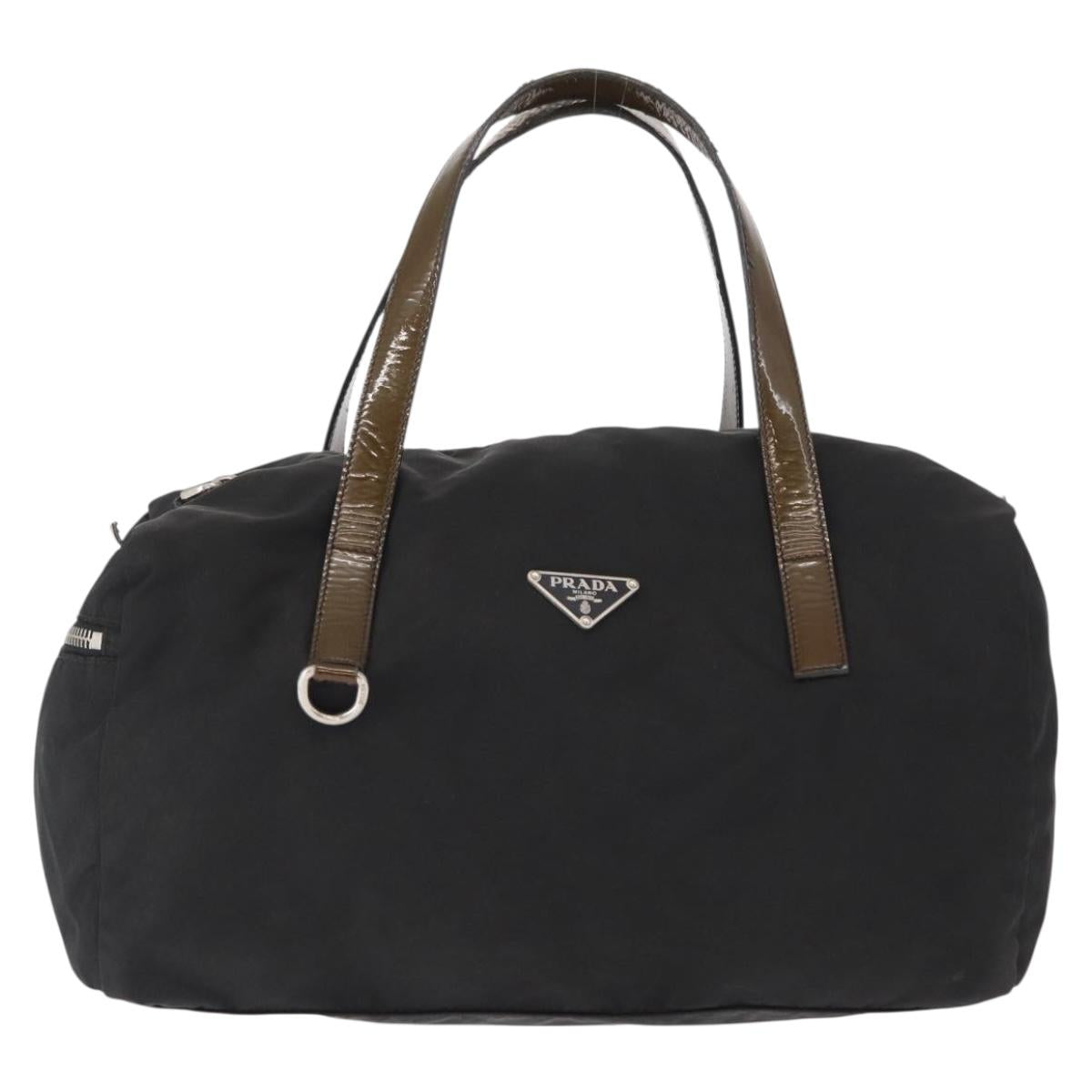 PRADA Hand Bag Nylon Silver Black Auth 159971