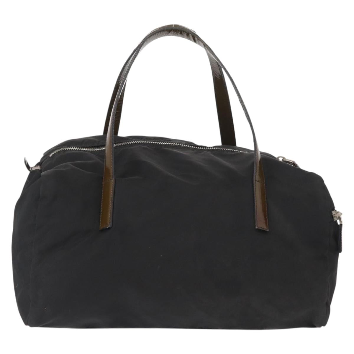 PRADA Hand Bag Nylon Silver Black Auth 159971
