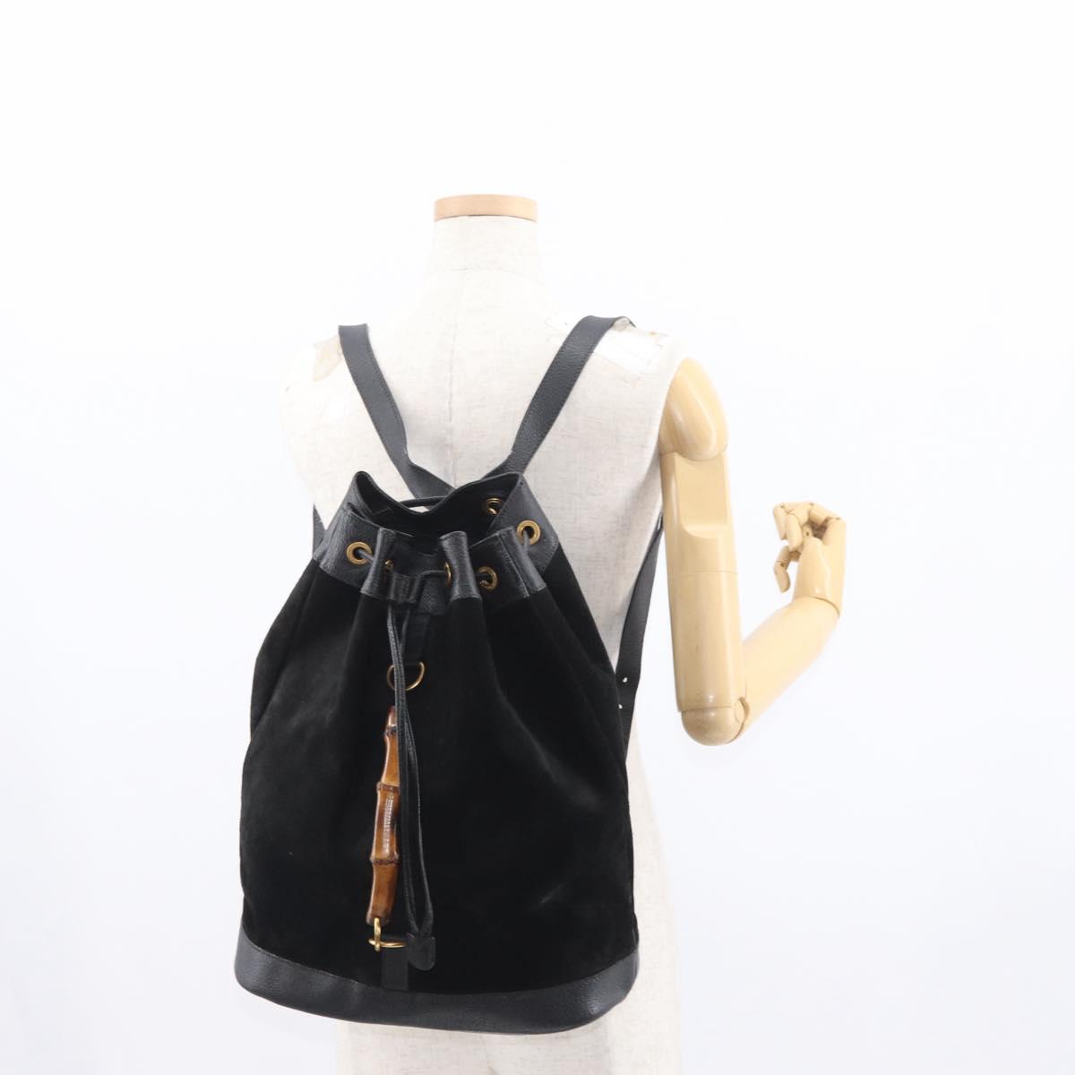 GUCCI Bamboo Backpack Suede Black Gold 003 2855 0043 0 Auth 159977