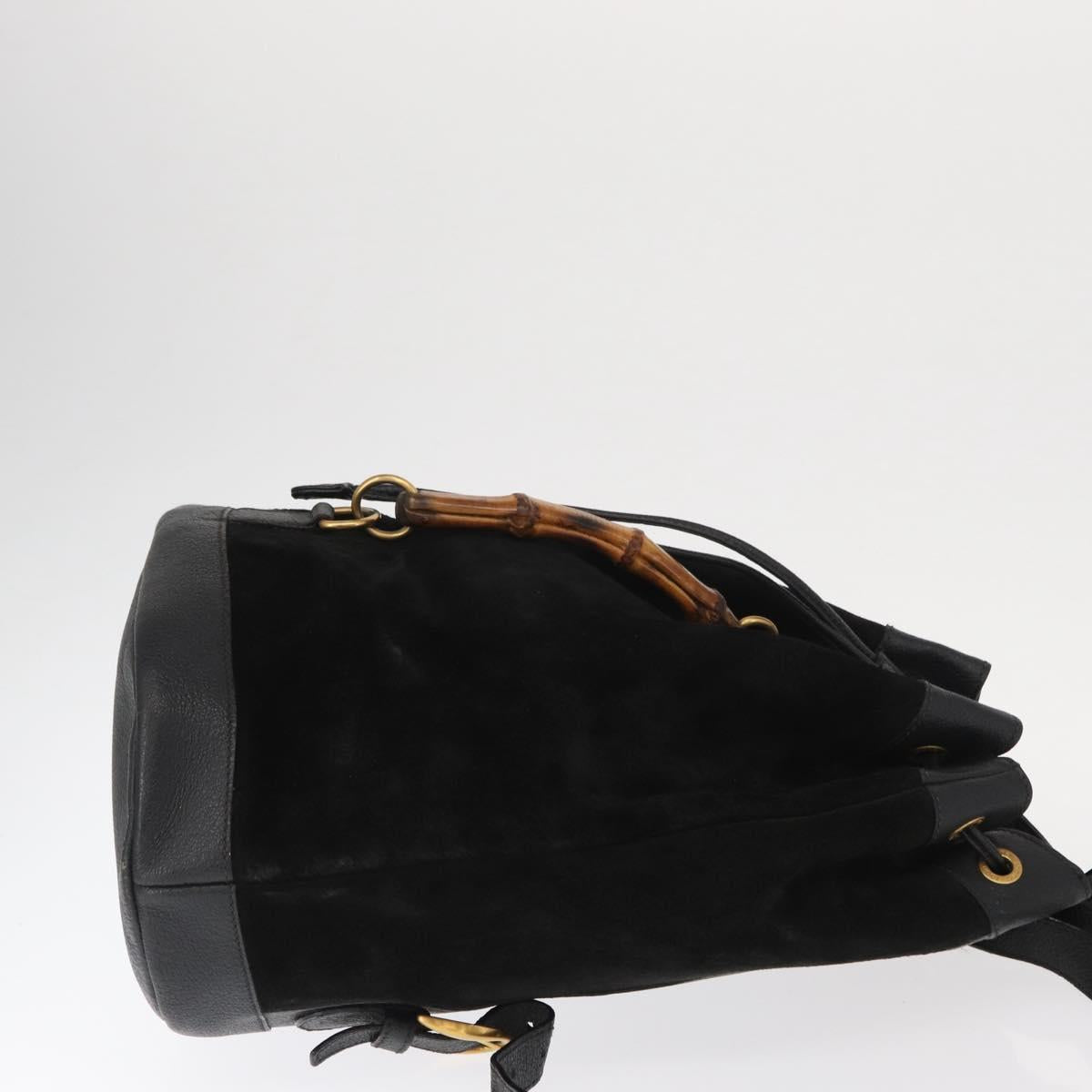 GUCCI Bamboo Backpack Suede Black Gold 003 2855 0043 0 Auth 159977