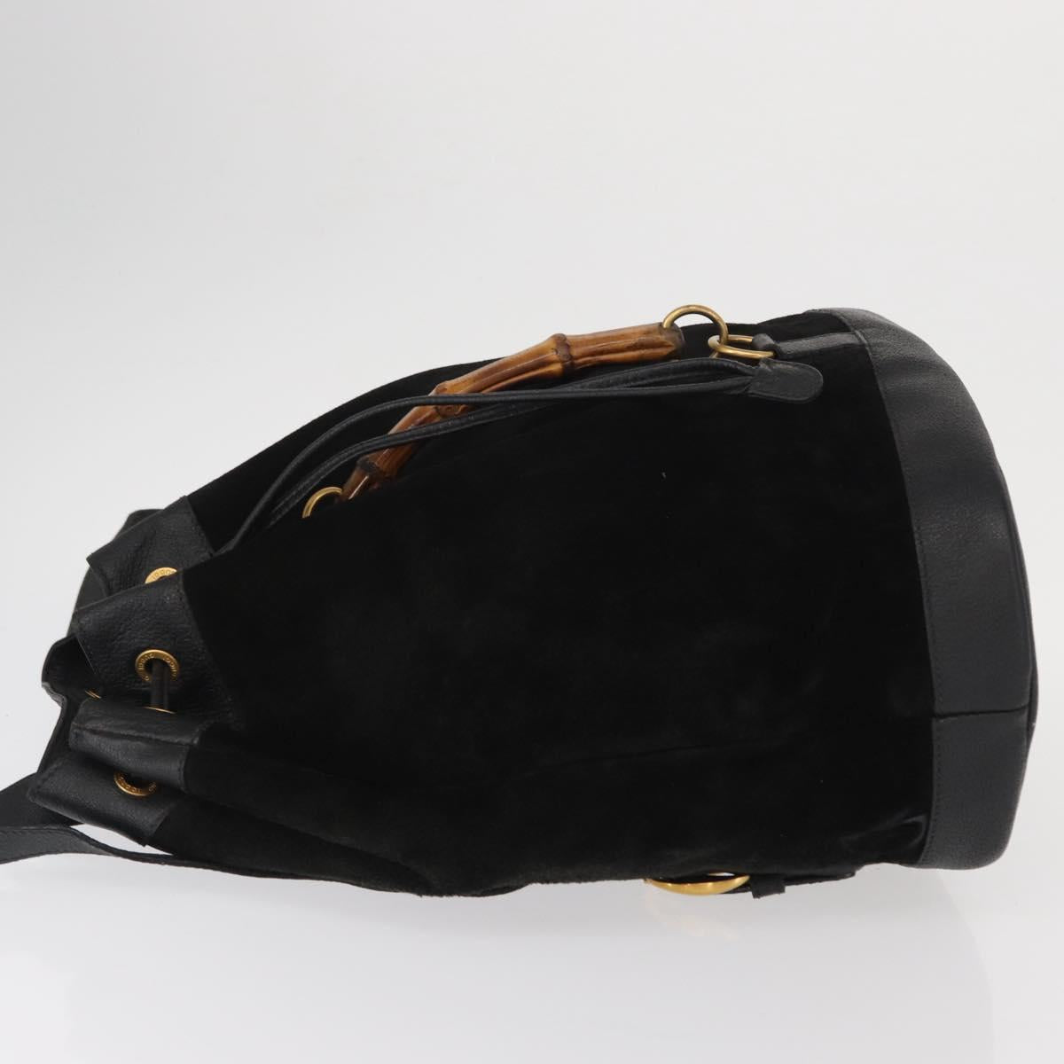 GUCCI Bamboo Backpack Suede Black Gold 003 2855 0043 0 Auth 159977