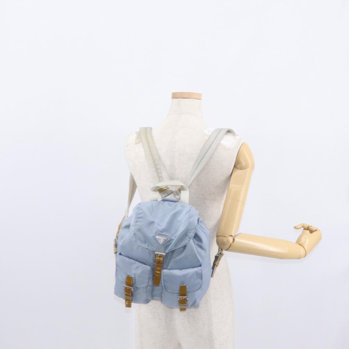 PRADA Backpack Nylon Light Blue Silver Auth 159978