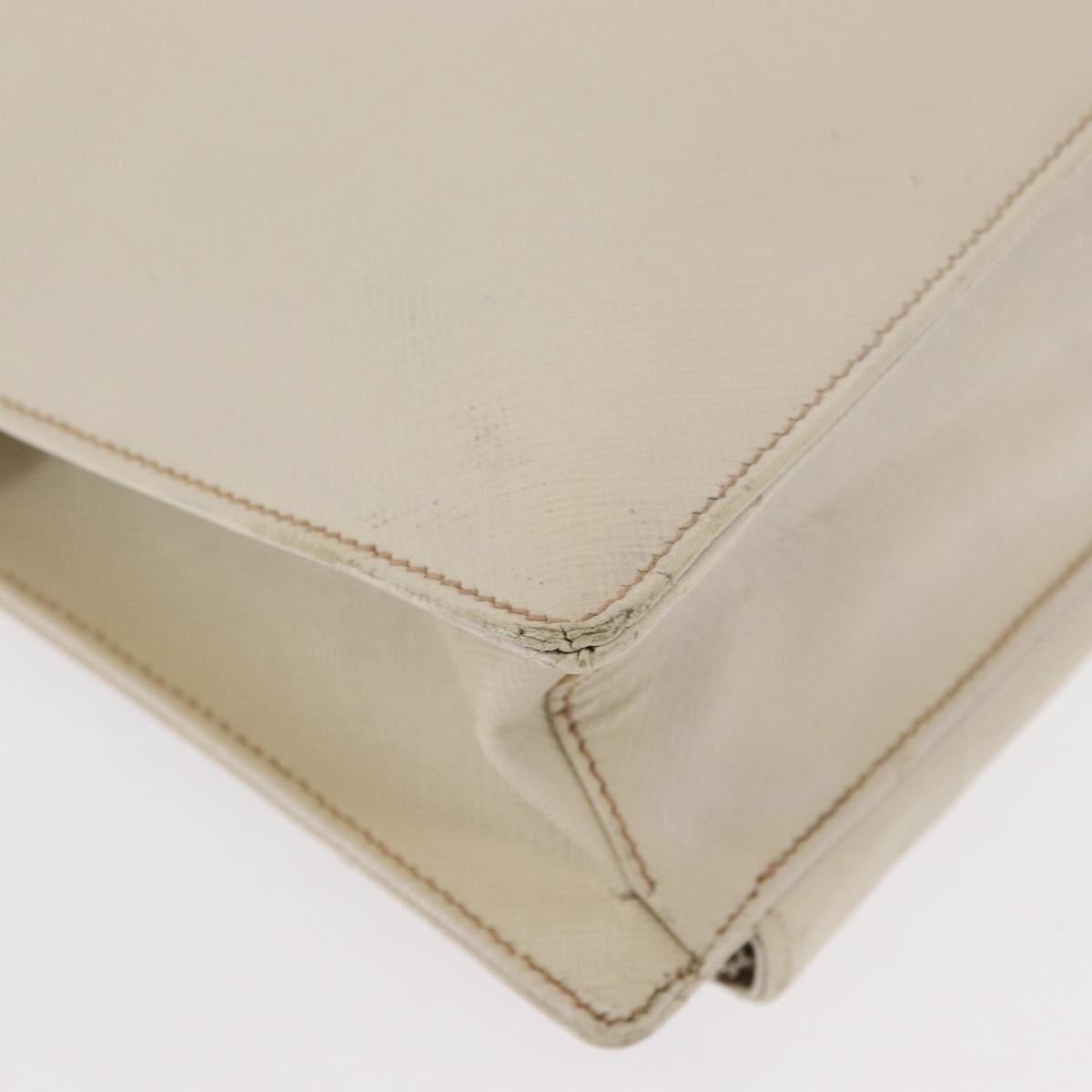 PRADA Hand Bag Safiano leather White Silver Auth 159983