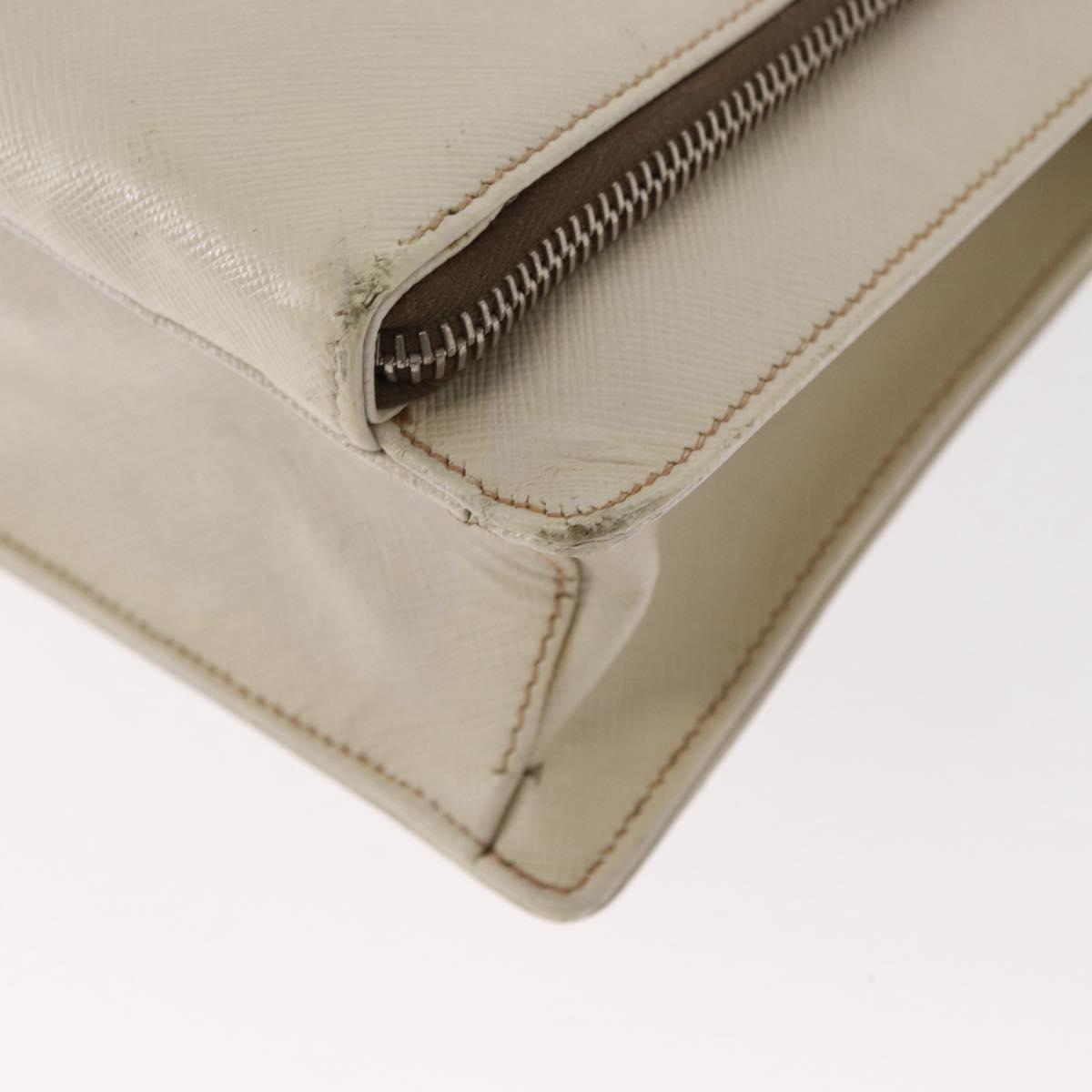 PRADA Hand Bag Safiano leather White Silver Auth 159983