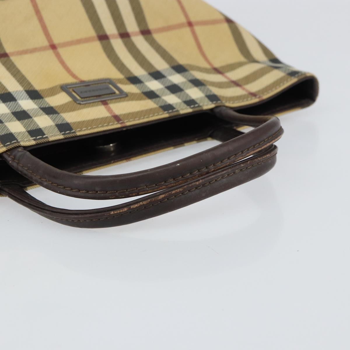 BURBERRY Nova Check Hand Bag PVC Beige Gold Auth 159987