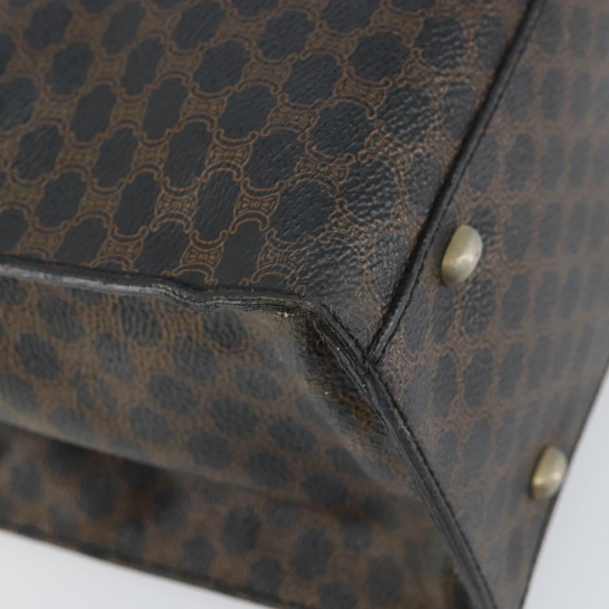 CELINE Macadam Canvas Hand Bag PVC Leather Brown Gold Auth 159988