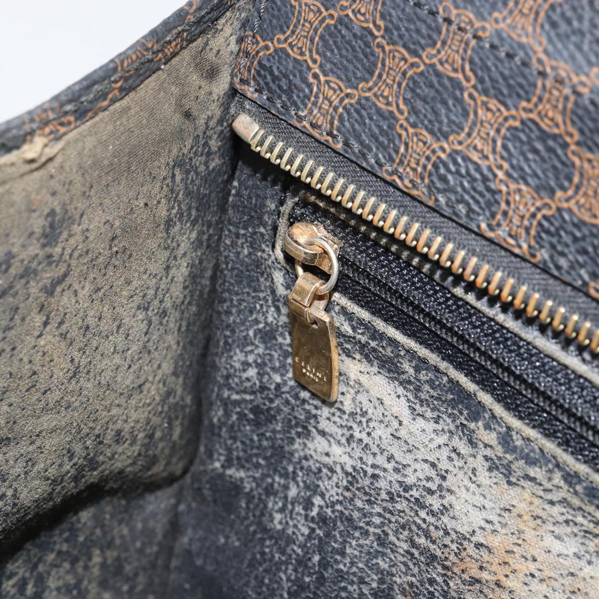 CELINE Macadam Canvas Hand Bag PVC Leather Brown Gold Auth 159988