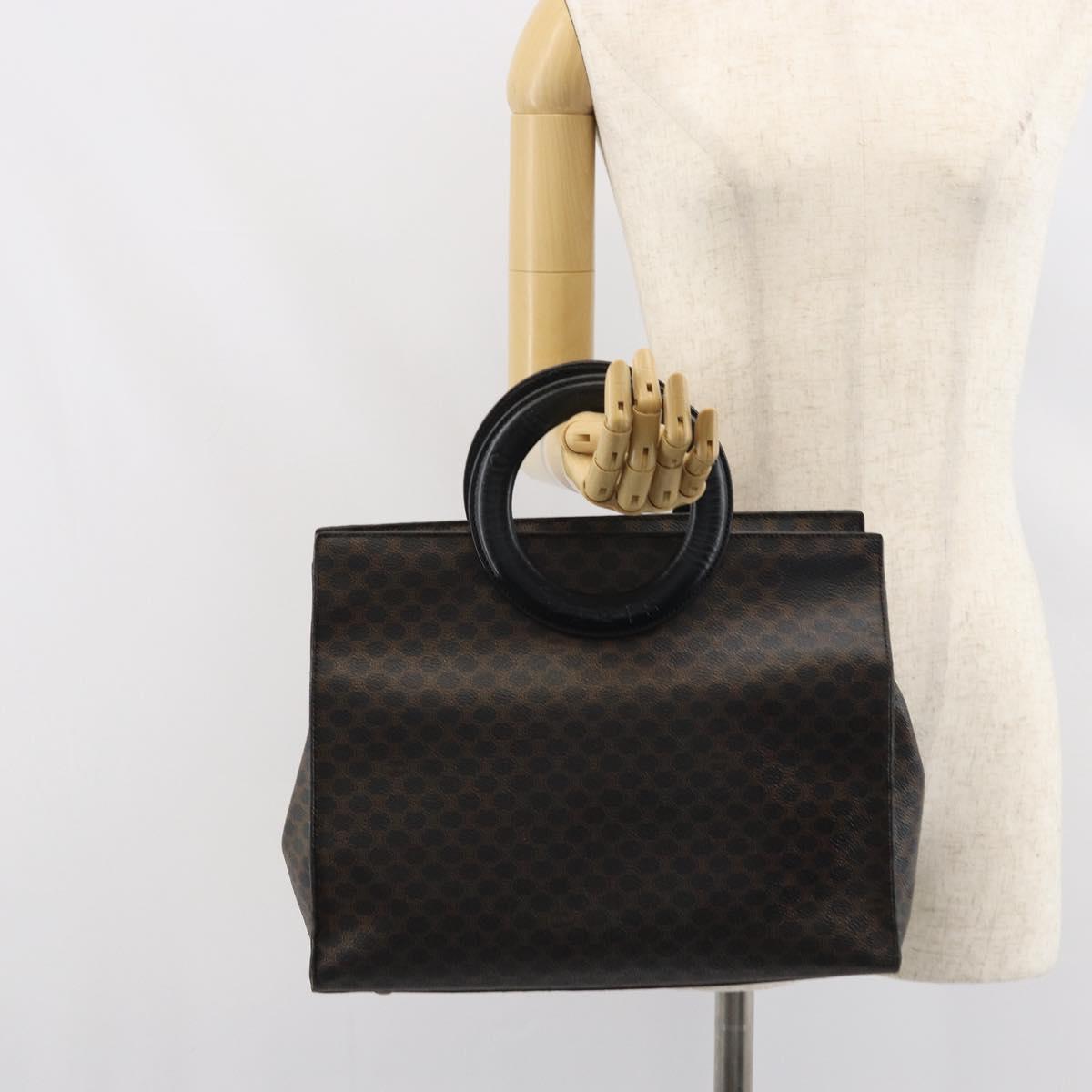 CELINE Macadam Canvas Hand Bag PVC Leather Brown Gold Auth 159988