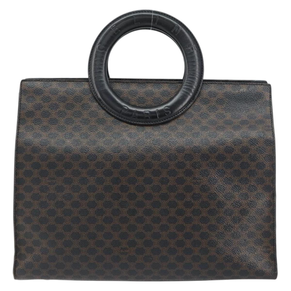 CELINE Macadam Canvas Hand Bag PVC Leather Brown Gold Auth 159988