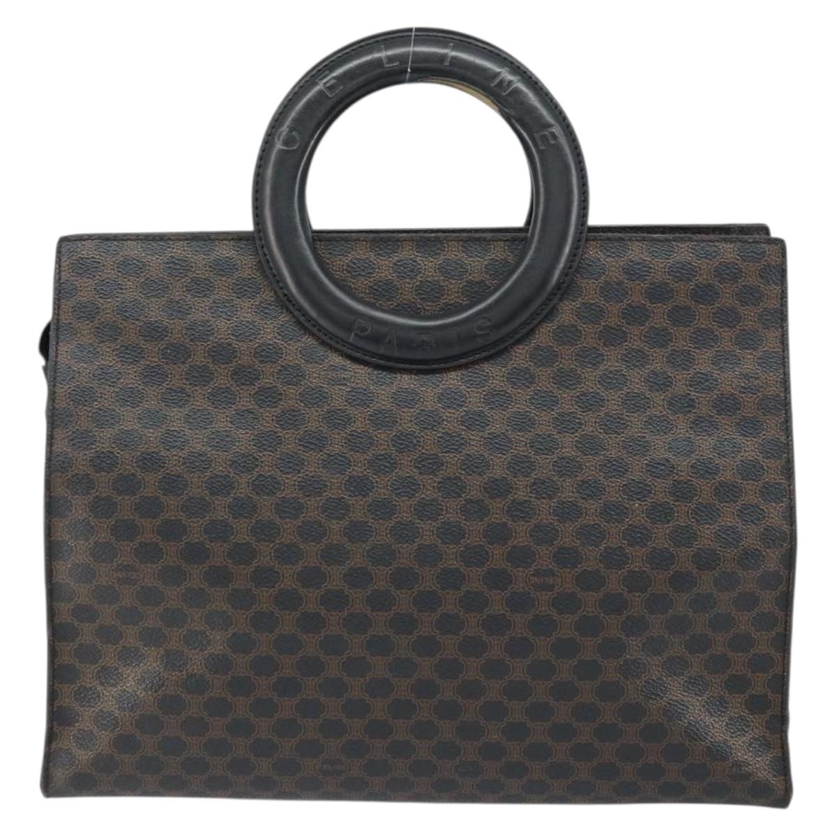 CELINE Macadam Canvas Hand Bag PVC Leather Brown Gold Auth 159988