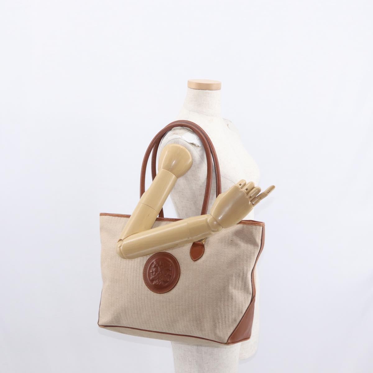 FENDI Tote Bag Canvas Beige Gold Auth 159993