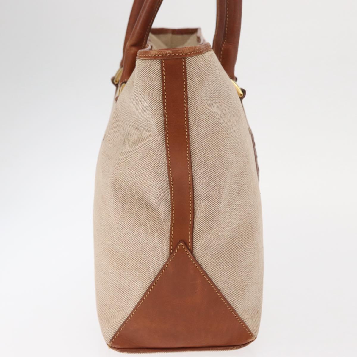 FENDI Tote Bag Canvas Beige Gold Auth 159993