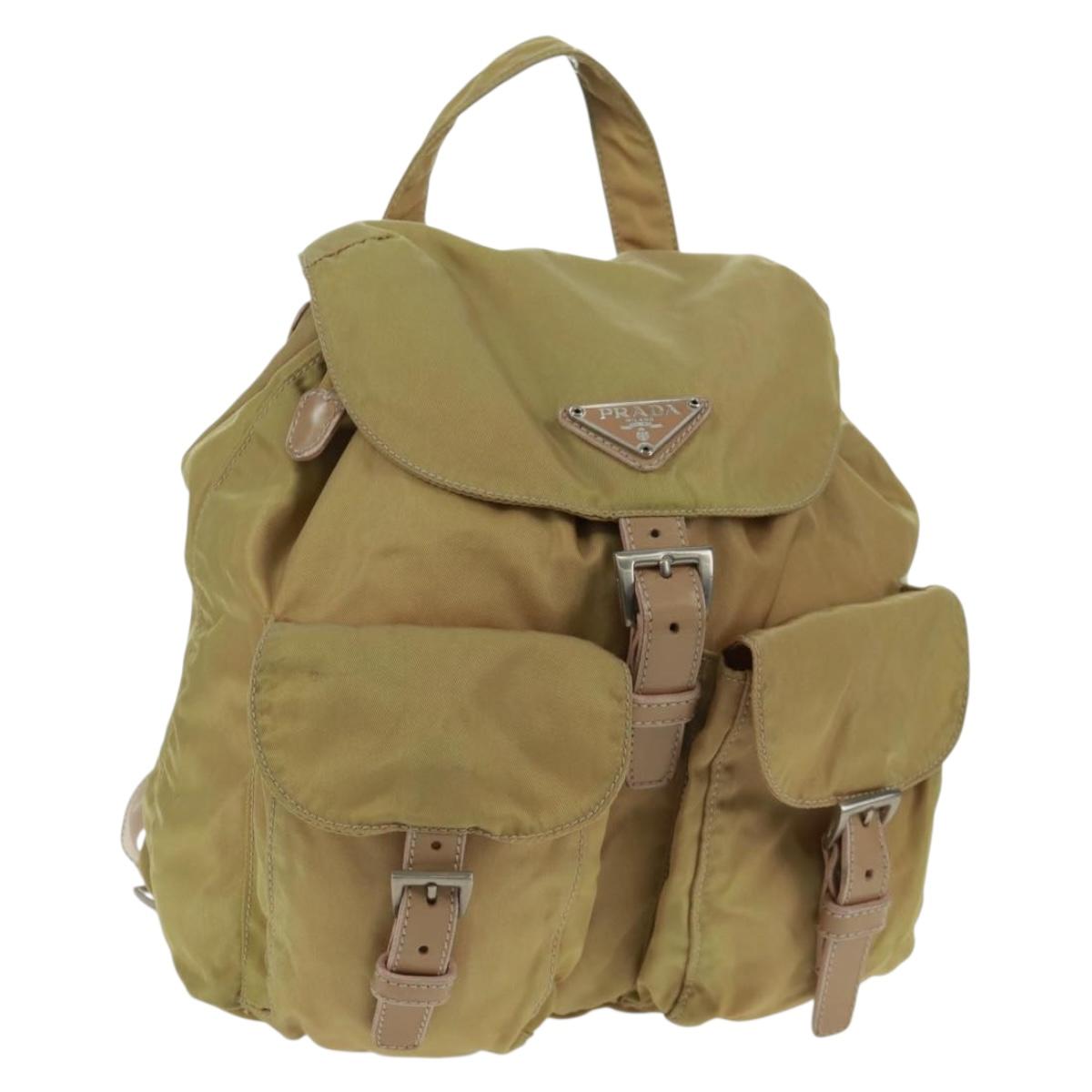 PRADA Backpack Nylon Beige Silver Auth 159998