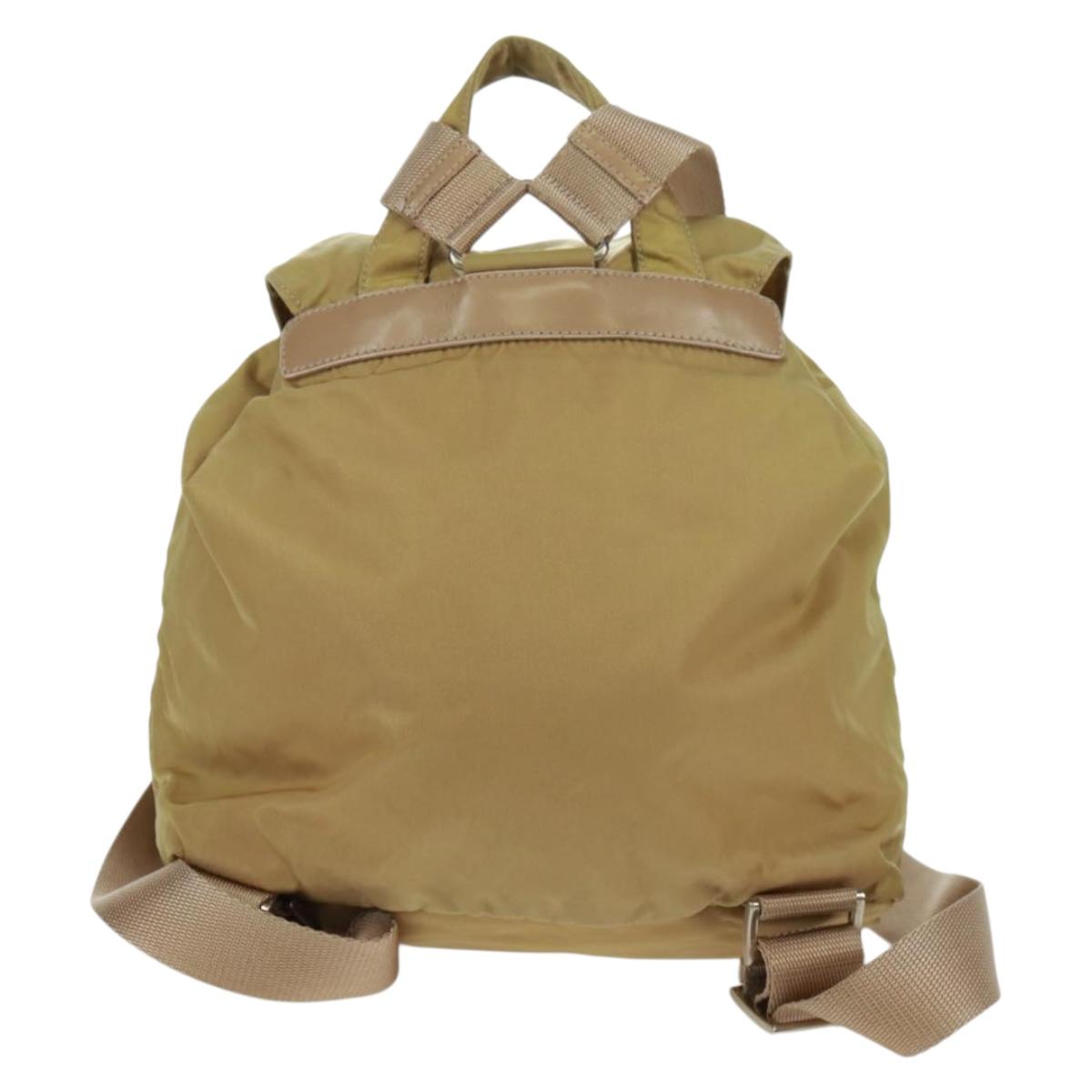 PRADA Backpack Nylon Beige Silver Auth 159998