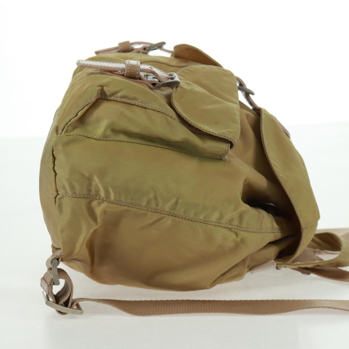 PRADA Backpack Nylon Beige Silver Auth 159998