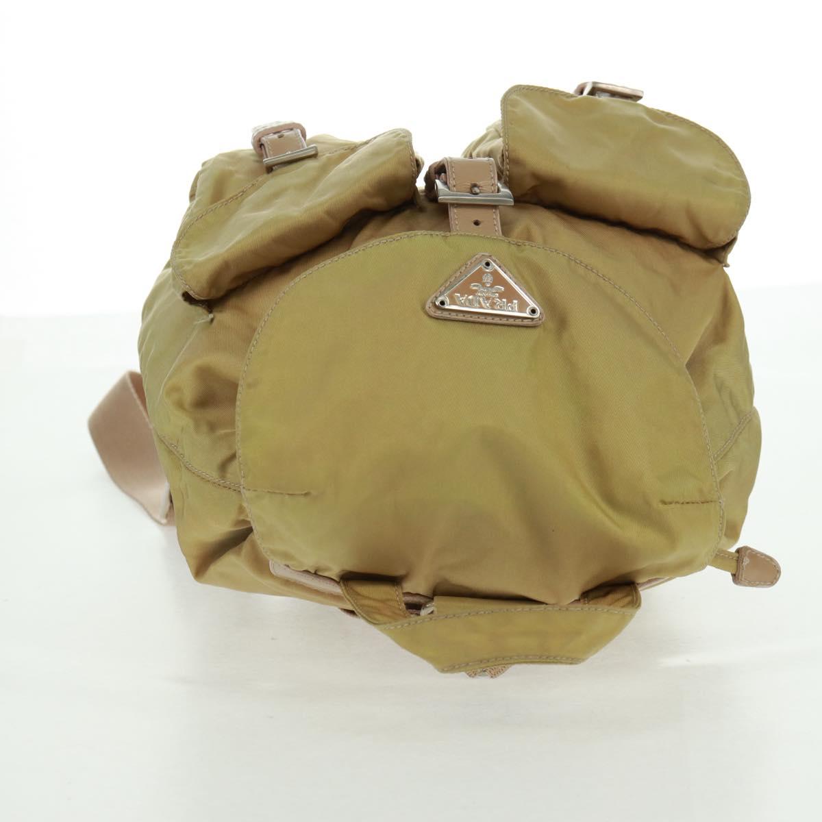PRADA Backpack Nylon Beige Silver Auth 159998
