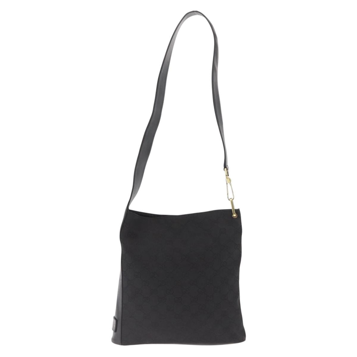GUCCI GG Canvas Shoulder Bag Black Gold 91761 Auth 160003