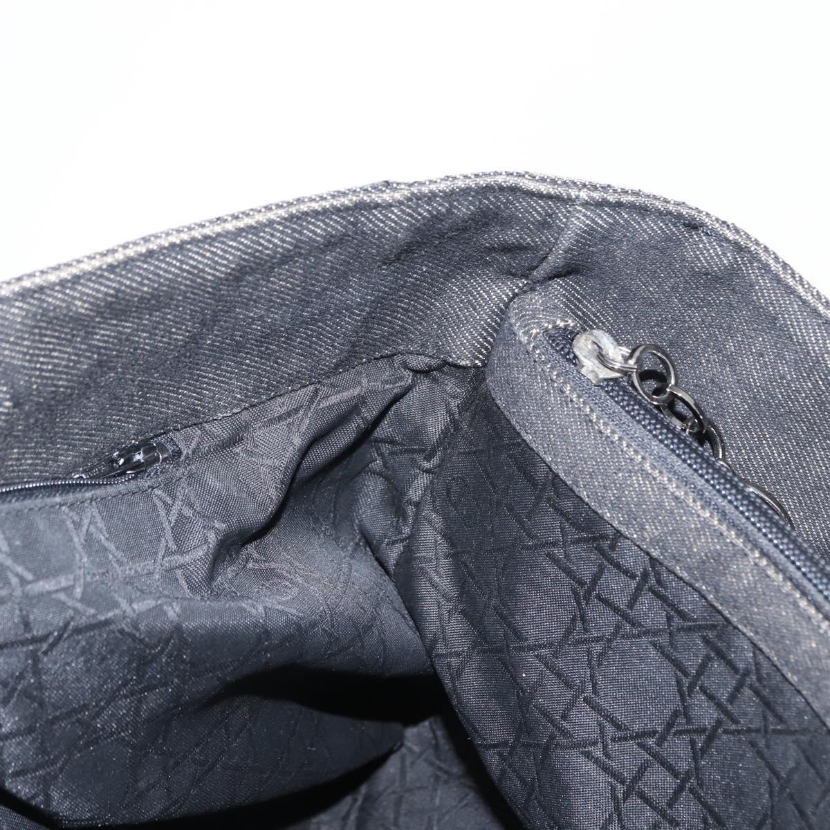Christian Dior Lady Dior Canage Hand Bag Denim 2way Black Silver Auth 160005