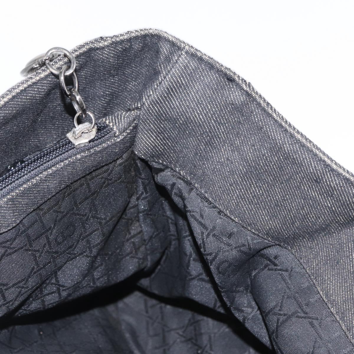 Christian Dior Lady Dior Canage Hand Bag Denim 2way Black Silver Auth 160005