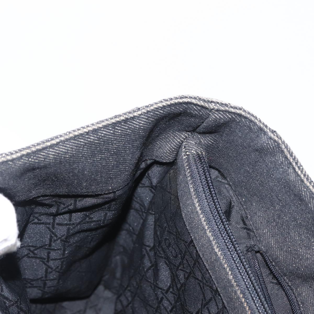 Christian Dior Lady Dior Canage Hand Bag Denim 2way Black Silver Auth 160005