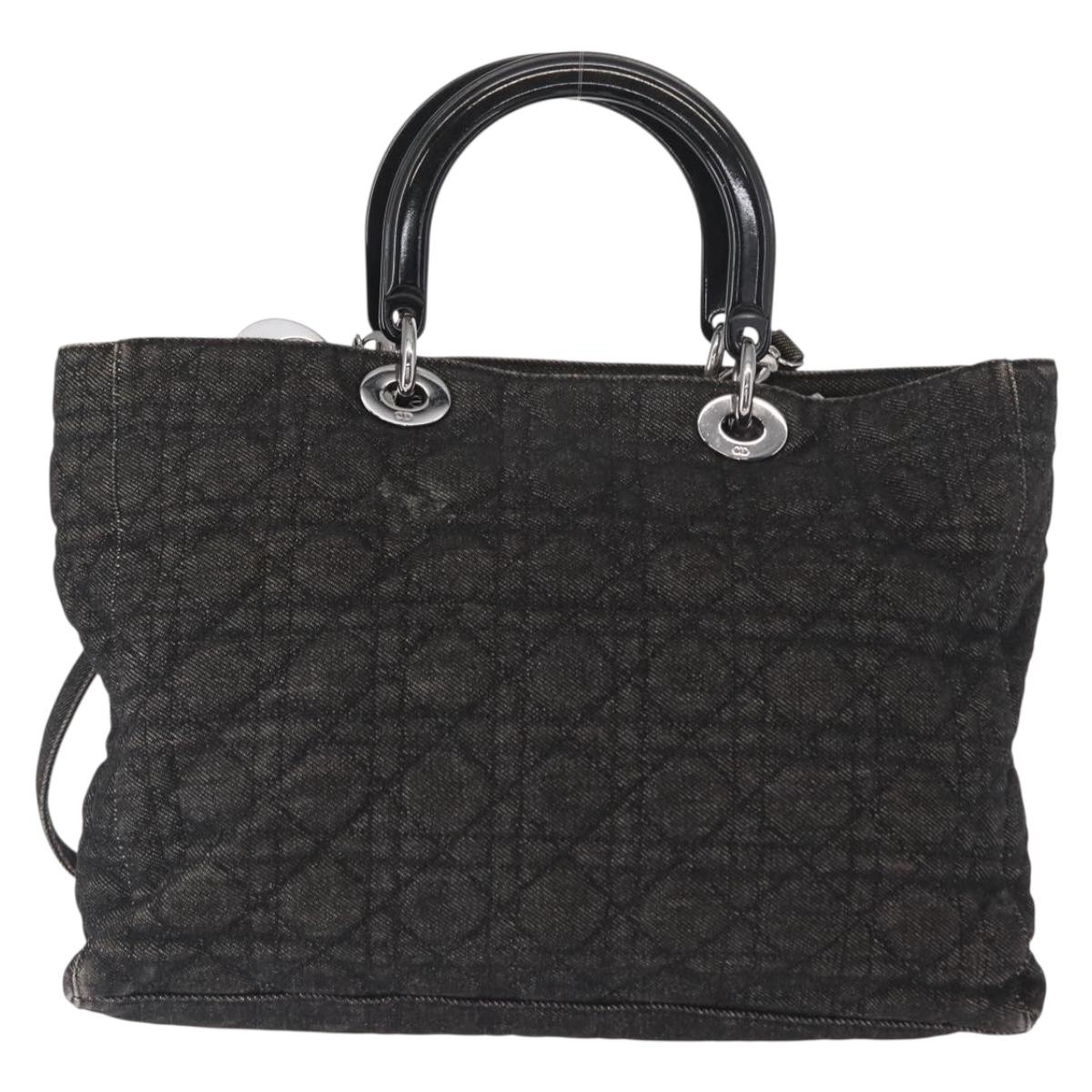 Christian Dior Lady Dior Canage Hand Bag Denim 2way Black Silver Auth 160005