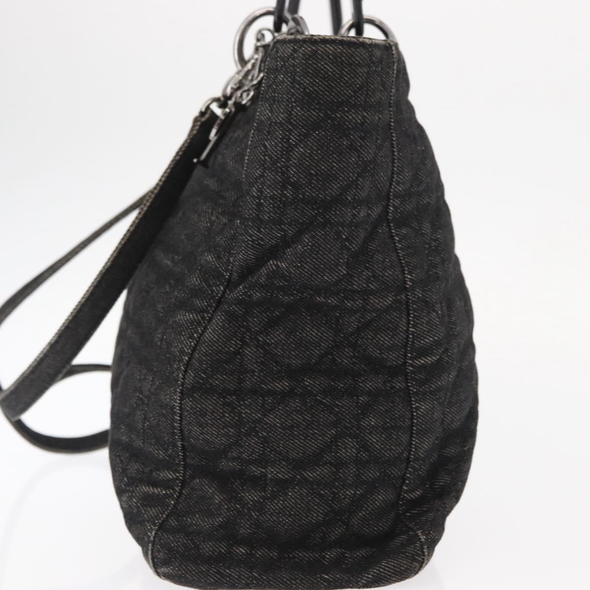 Christian Dior Lady Dior Canage Hand Bag Denim 2way Black Silver Auth 160005