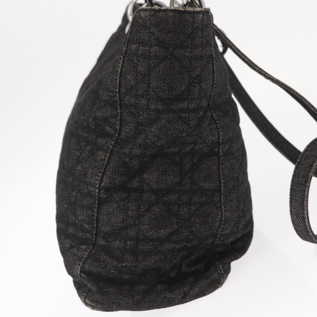 Christian Dior Lady Dior Canage Hand Bag Denim 2way Black Silver Auth 160005