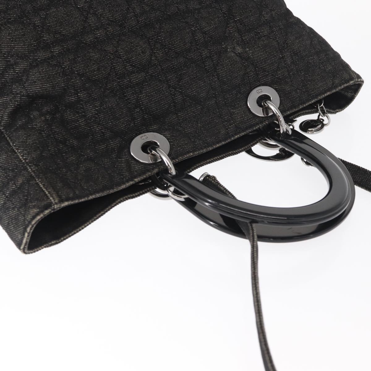 Christian Dior Lady Dior Canage Hand Bag Denim 2way Black Silver Auth 160005