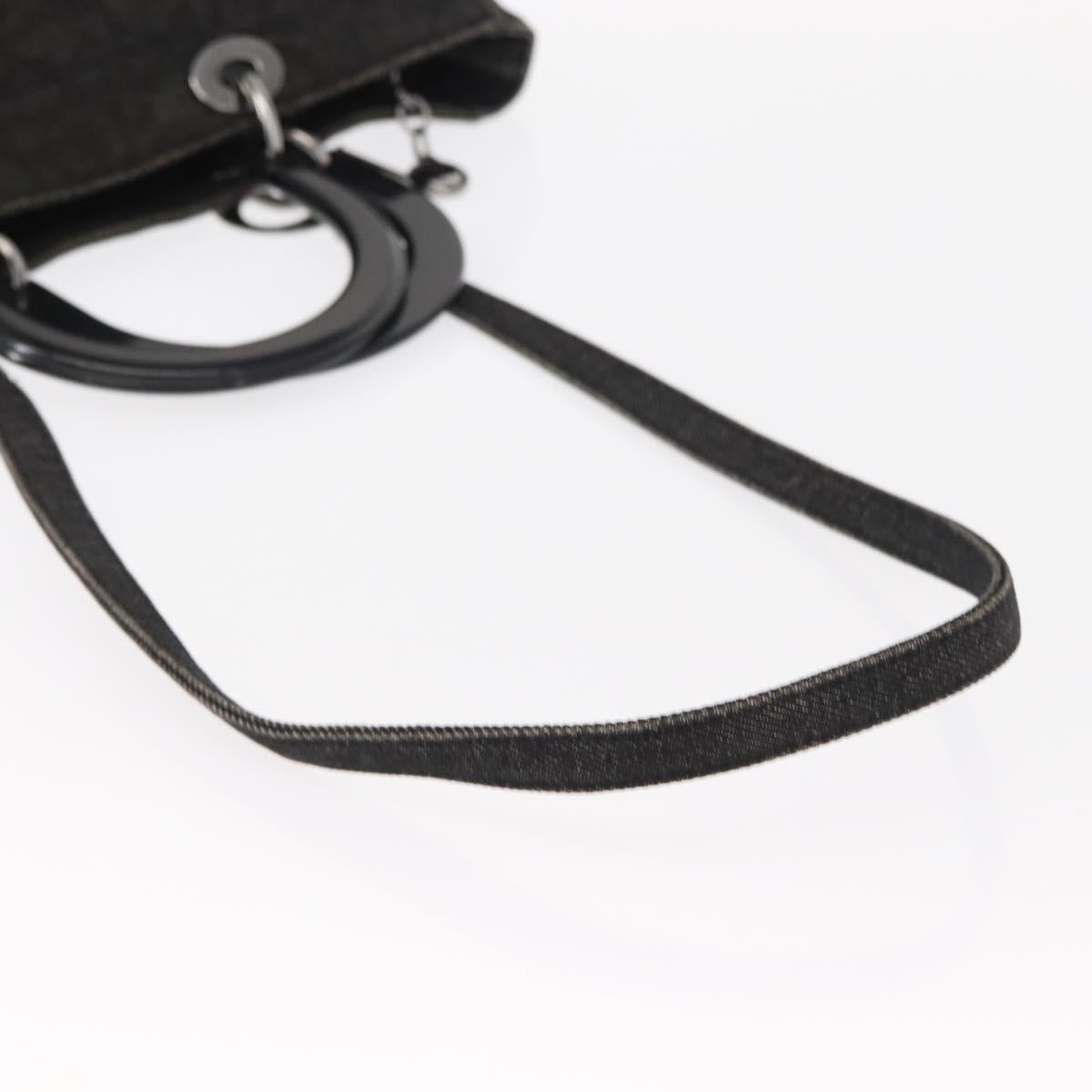 Christian Dior Lady Dior Canage Hand Bag Denim 2way Black Silver Auth 160005