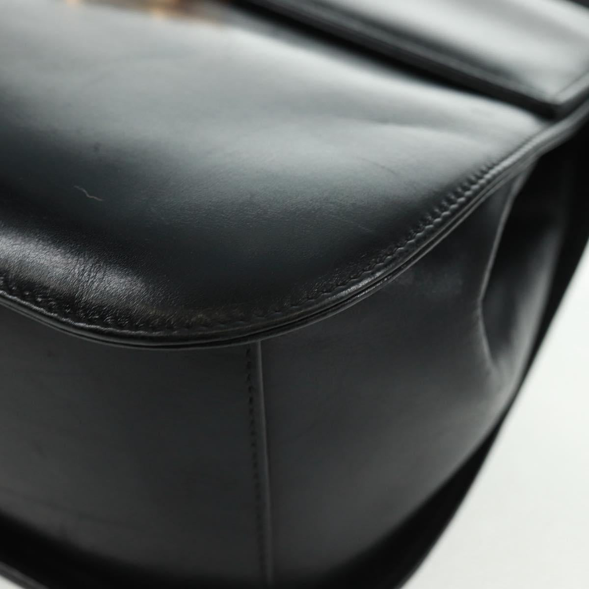 Salvatore Ferragamo Gancini Shoulder Bag Leather Black Gold Auth 160020