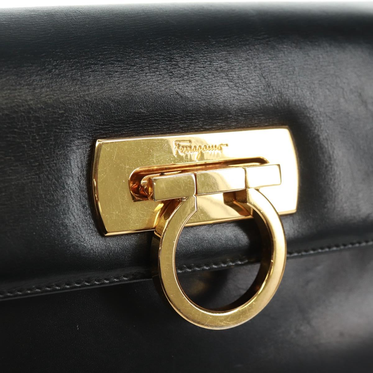 Salvatore Ferragamo Gancini Shoulder Bag Leather Black Gold Auth 160020