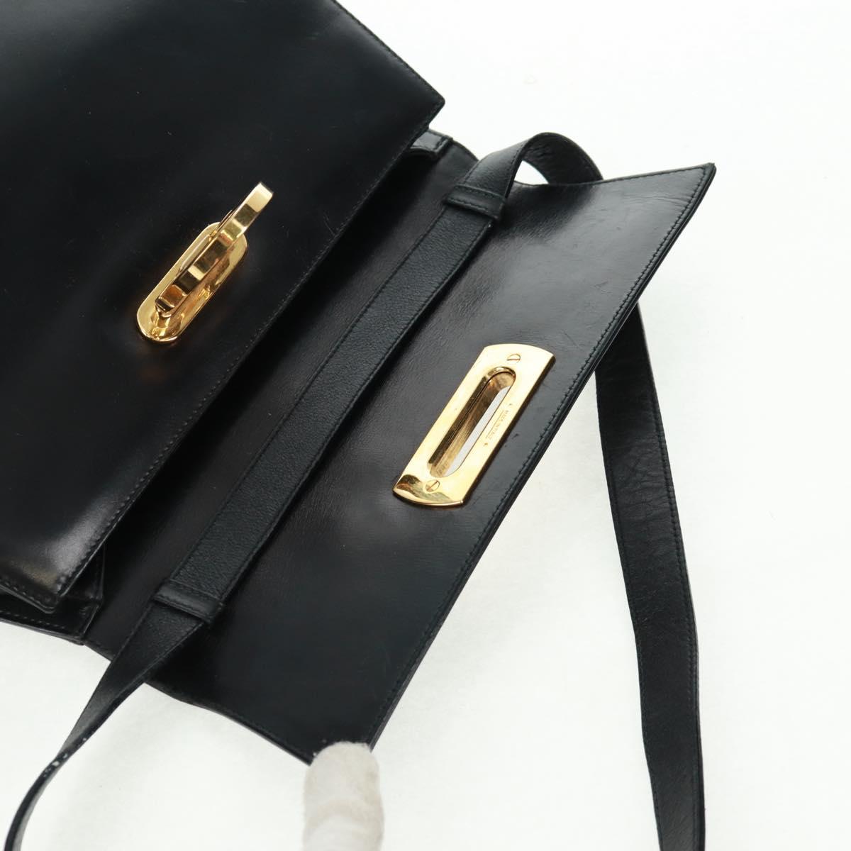 Salvatore Ferragamo Gancini Shoulder Bag Leather Black Gold Auth 160020