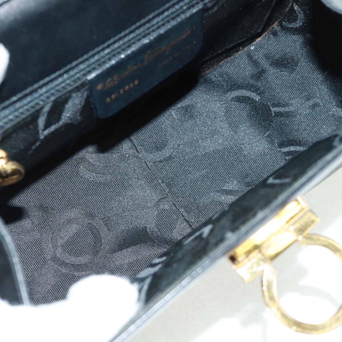 Salvatore Ferragamo Gancini Shoulder Bag Leather Black Gold Auth 160020
