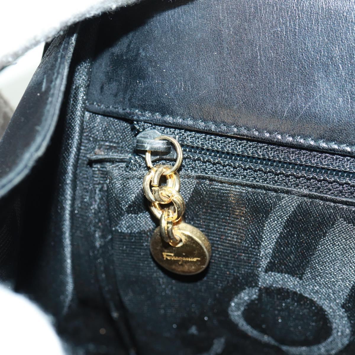 Salvatore Ferragamo Gancini Shoulder Bag Leather Black Gold Auth 160020