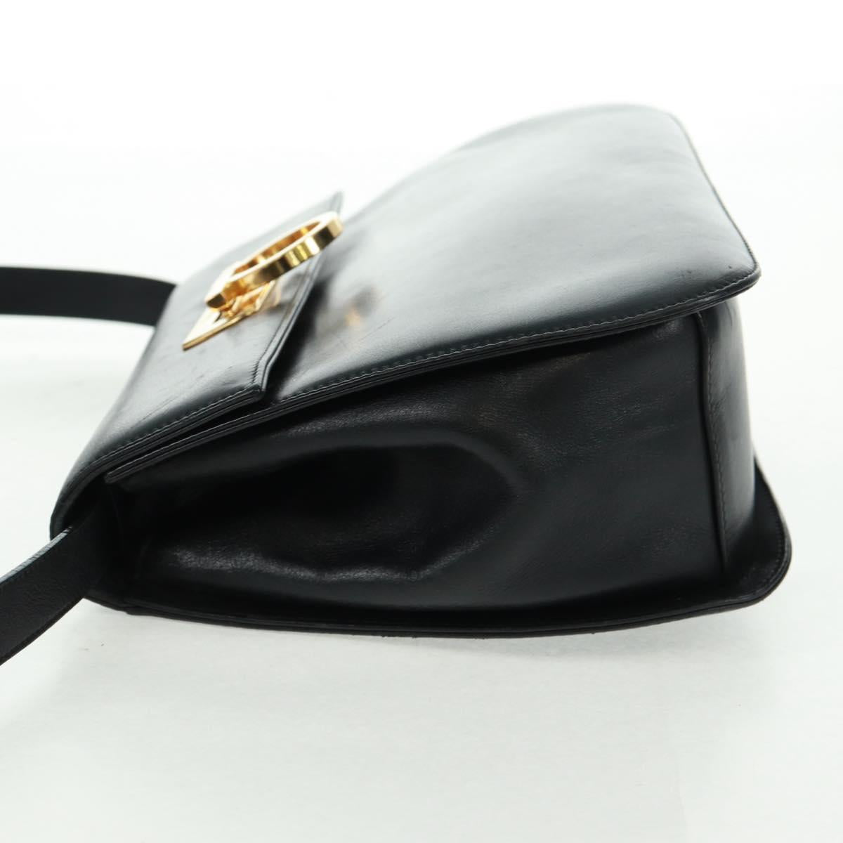 Salvatore Ferragamo Gancini Shoulder Bag Leather Black Gold Auth 160020