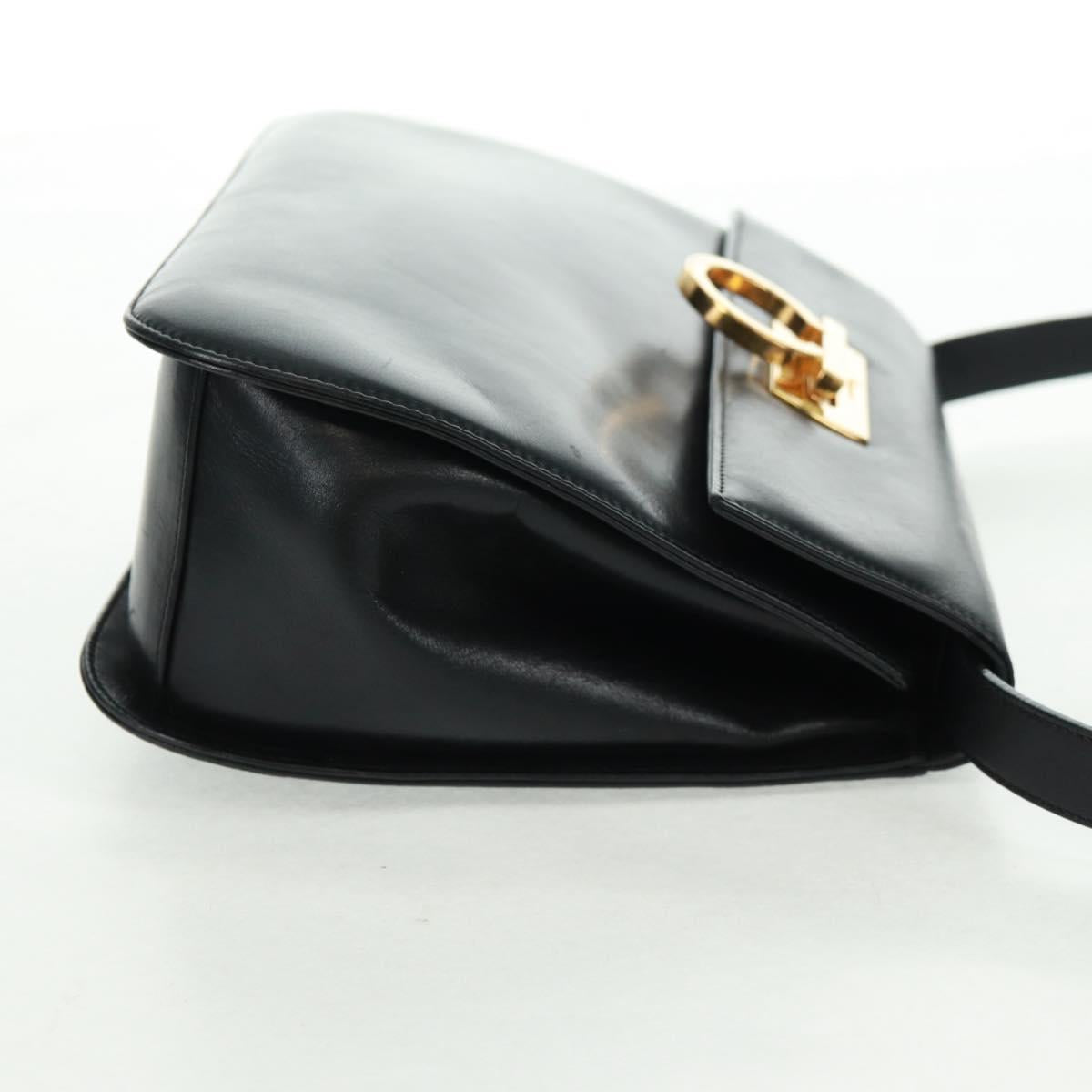 Salvatore Ferragamo Gancini Shoulder Bag Leather Black Gold Auth 160020