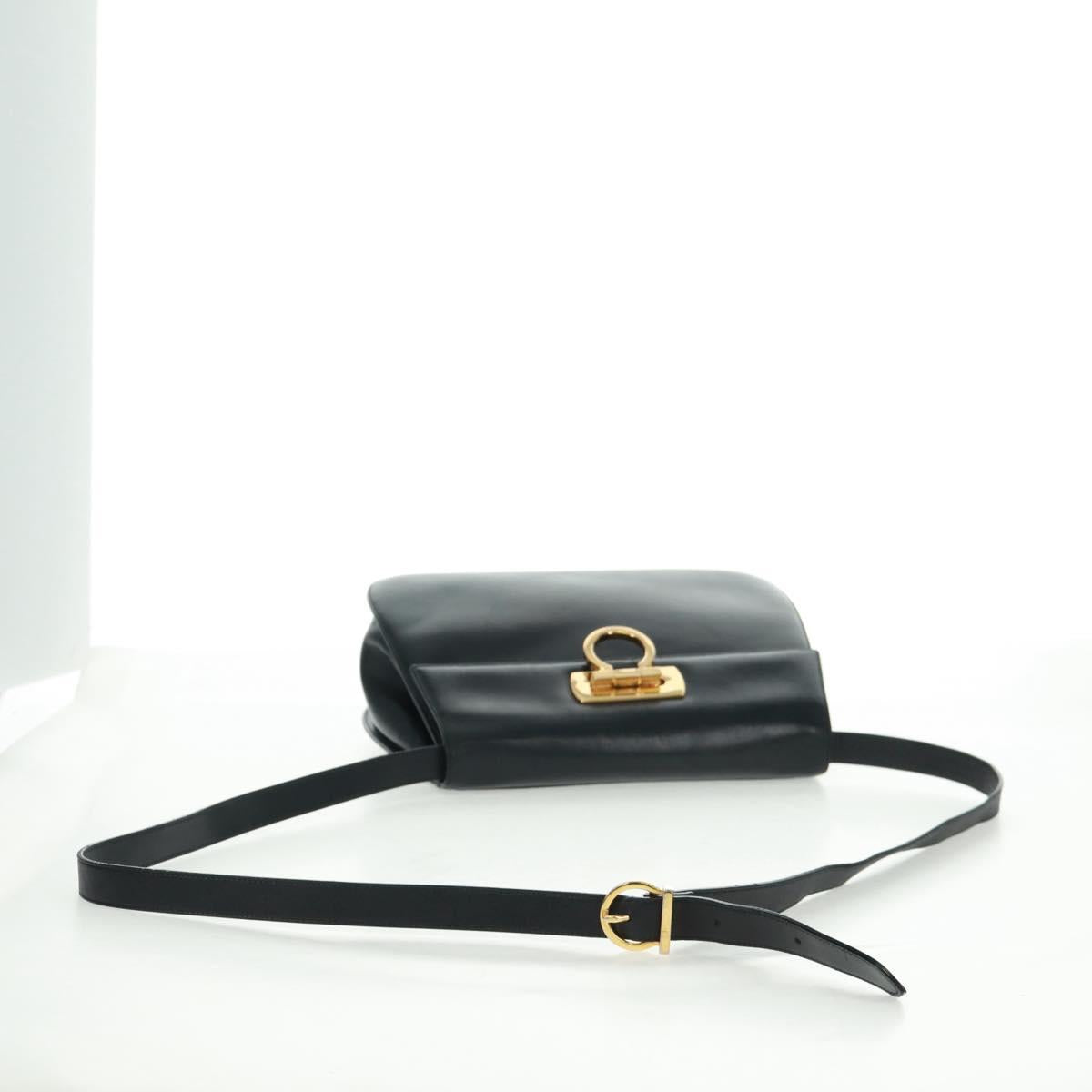 Salvatore Ferragamo Gancini Shoulder Bag Leather Black Gold Auth 160020