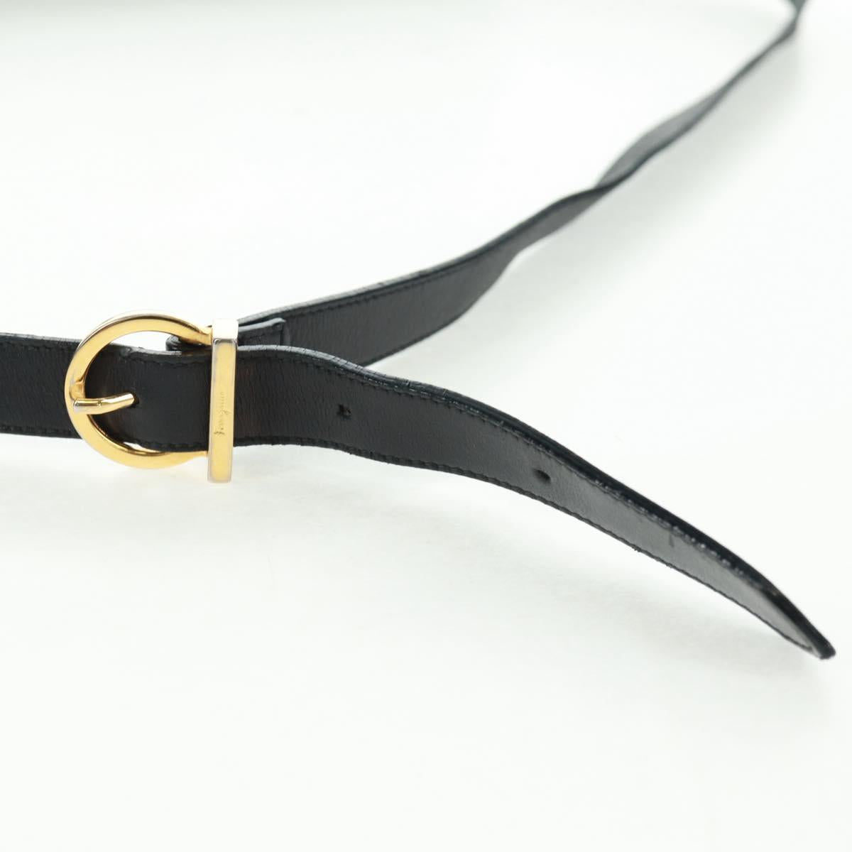 Salvatore Ferragamo Gancini Shoulder Bag Leather Black Gold Auth 160020