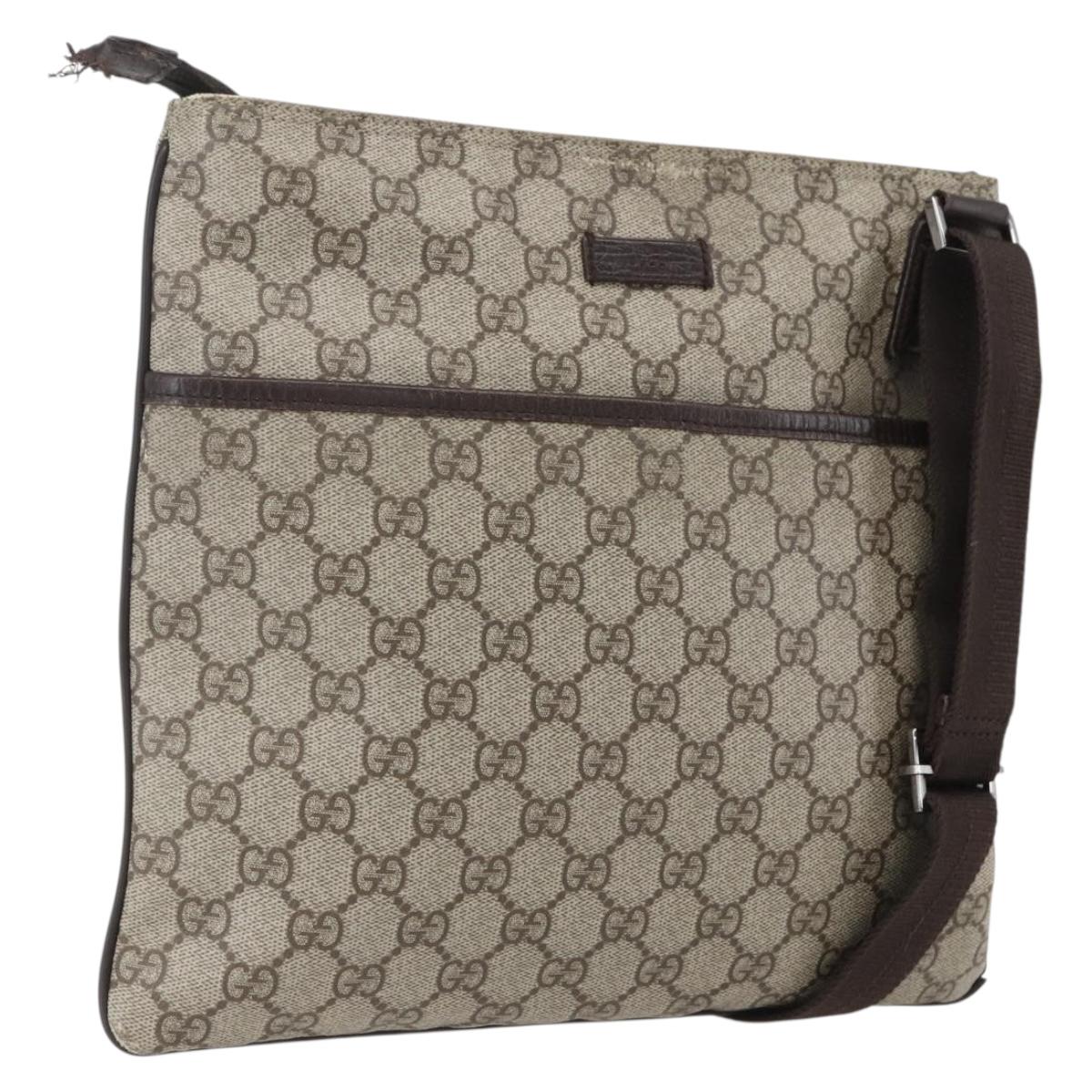 GUCCI GG Supreme Shoulder Bag PVC Beige Silver 141626 Auth 160022