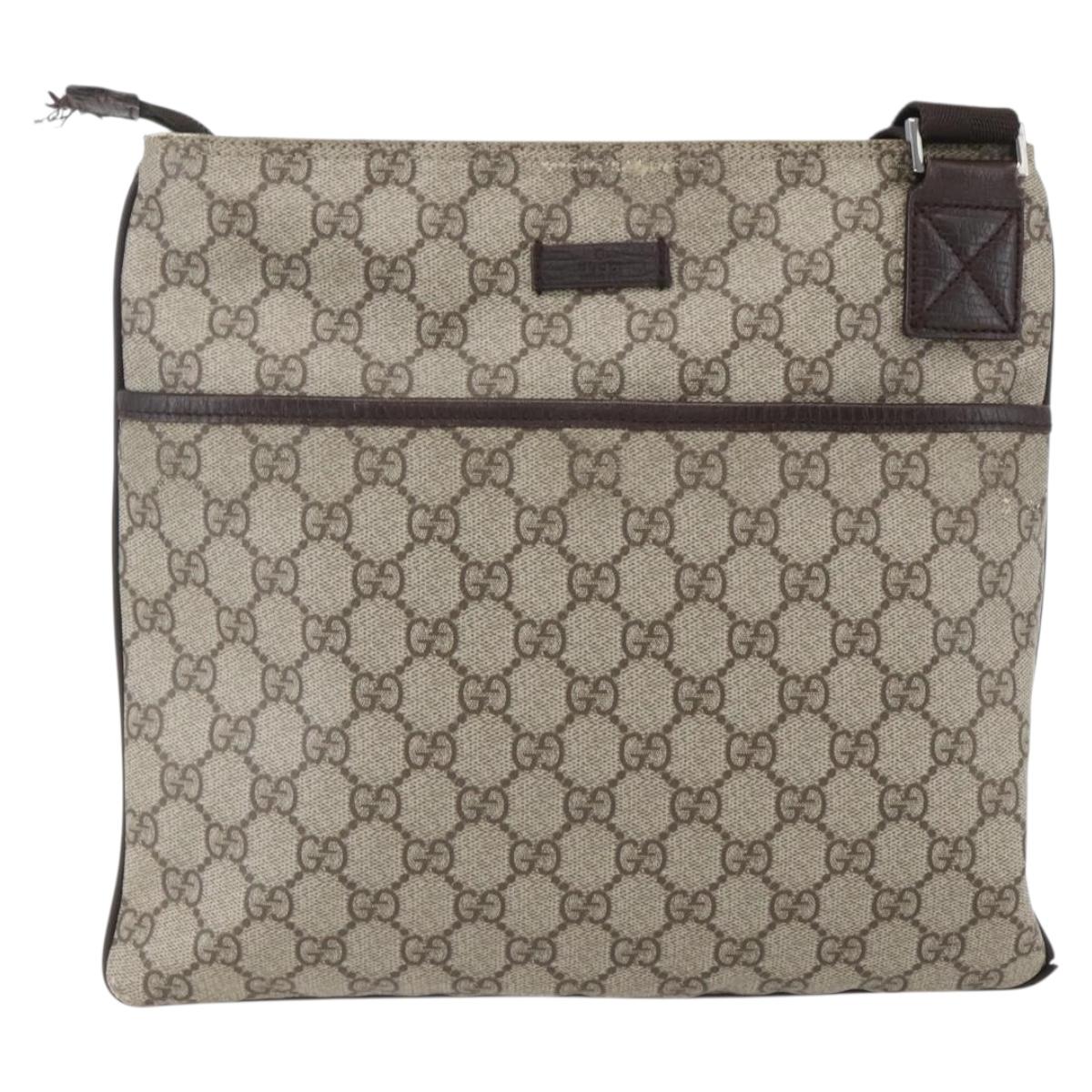 GUCCI GG Supreme Shoulder Bag PVC Beige Silver 141626 Auth 160022