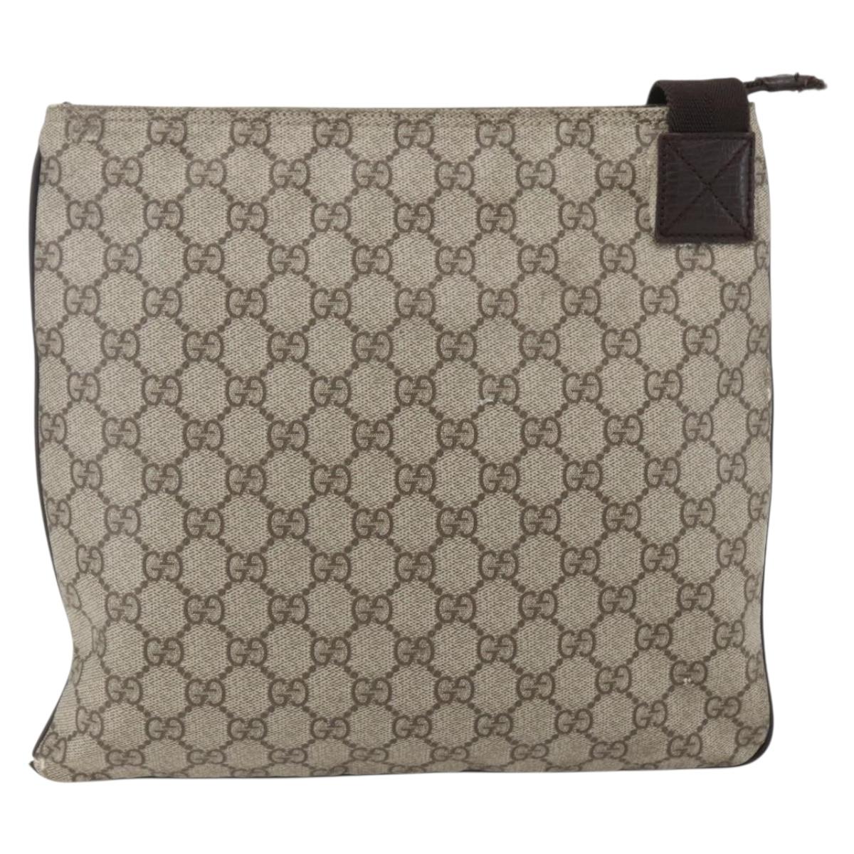 GUCCI GG Supreme Shoulder Bag PVC Beige Silver 141626 Auth 160022