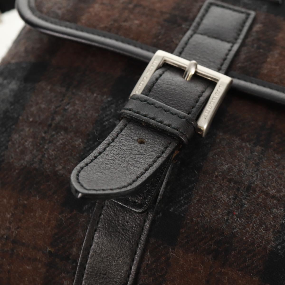 BURBERRY Nova Check Black Label Shoulder Bag Wool Black Silver Auth 160023V