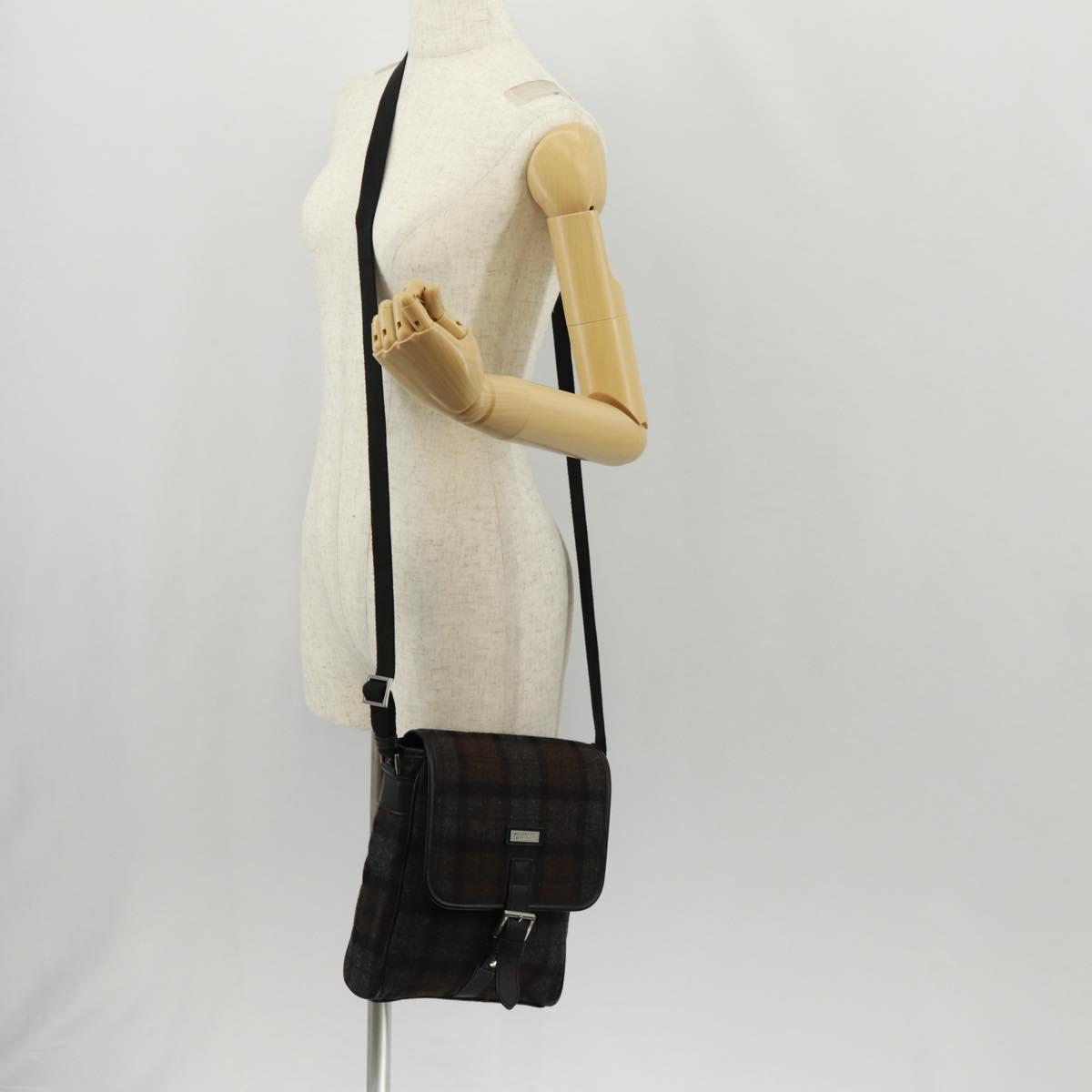 BURBERRY Nova Check Black Label Shoulder Bag Wool Black Silver Auth 160023V