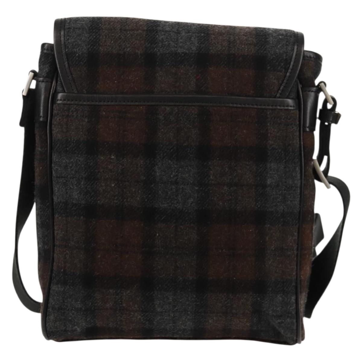 BURBERRY Nova Check Black Label Shoulder Bag Wool Black Silver Auth 160023V