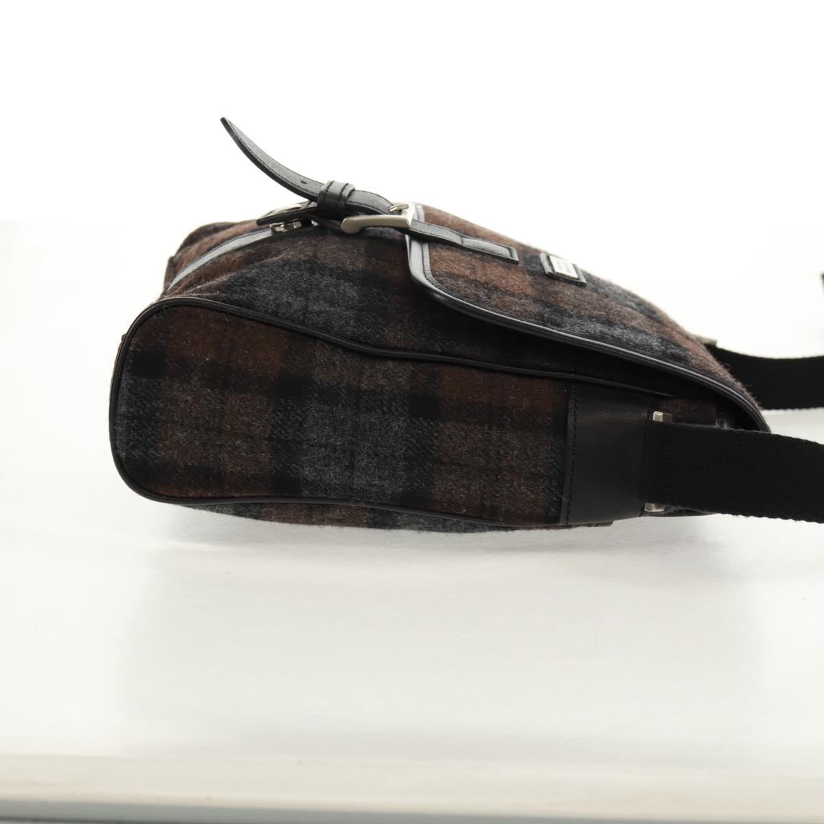 BURBERRY Nova Check Black Label Shoulder Bag Wool Black Silver Auth 160023V